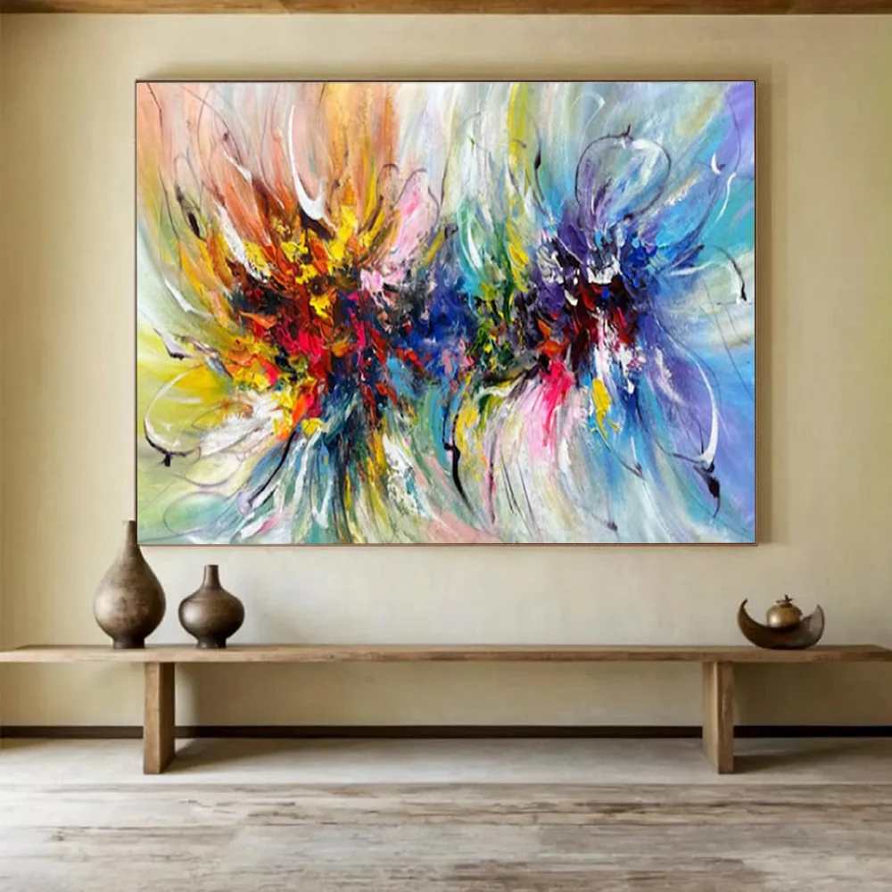 Botanical Handmade White Bold Abstract Artwork EK13Q